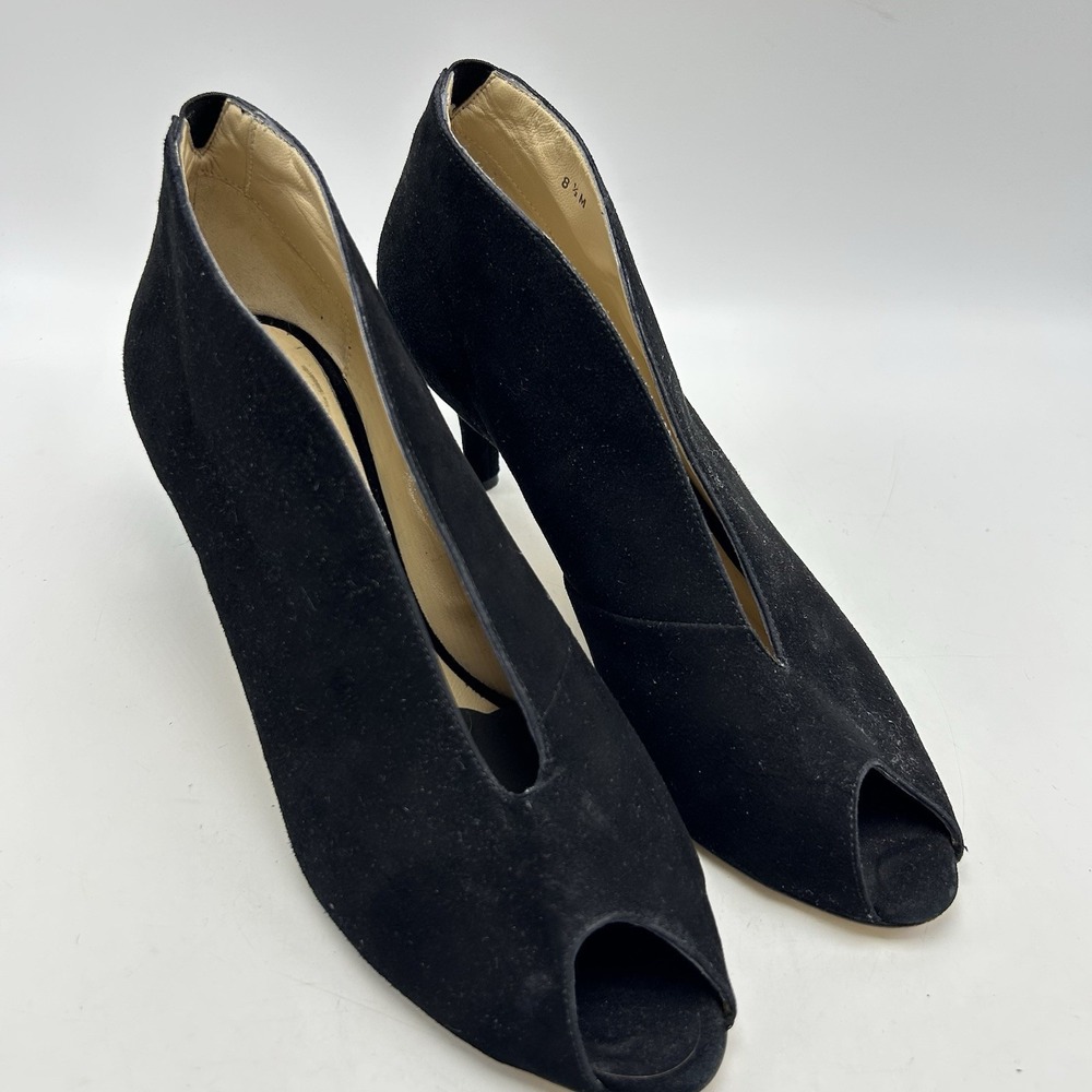 Amalfi Heels Womens 8.5 M Open Toe Black Suede Leather Pump Italy Event Cocktail